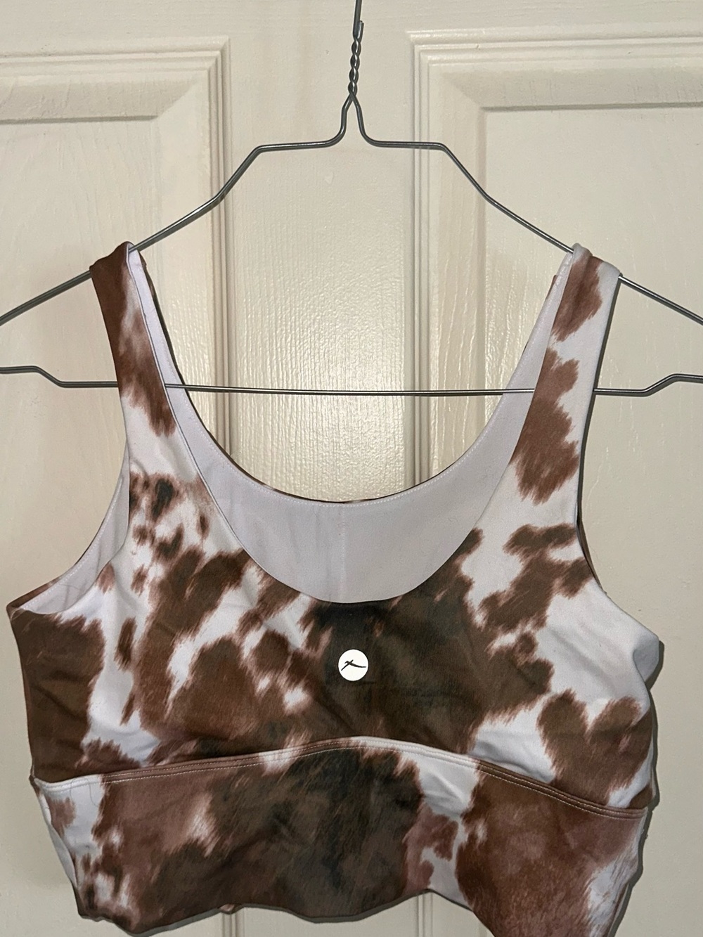 Brown Cow-Print Scoop Neck Crop - Women